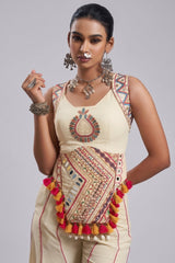 Cream Embroidery Mirror Worked Co-Ord Set with Mirror Work