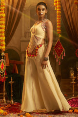 Cream Embroidery Mirror Worked Co-Ord Set with Mirror Work