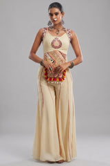 Cream Embroidery Mirror Worked Co-Ord Set with Mirror Work