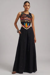 Black Georgette Mirror Embroidery Work Co-Ord Set with Shells