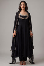 Jet Black Embroidered Georgette Anarkali Suit