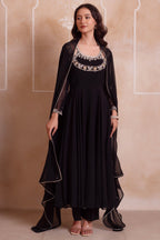 Jet Black Embroidered Georgette Anarkali Suit