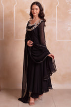Jet Black Embroidered Georgette Anarkali Suit