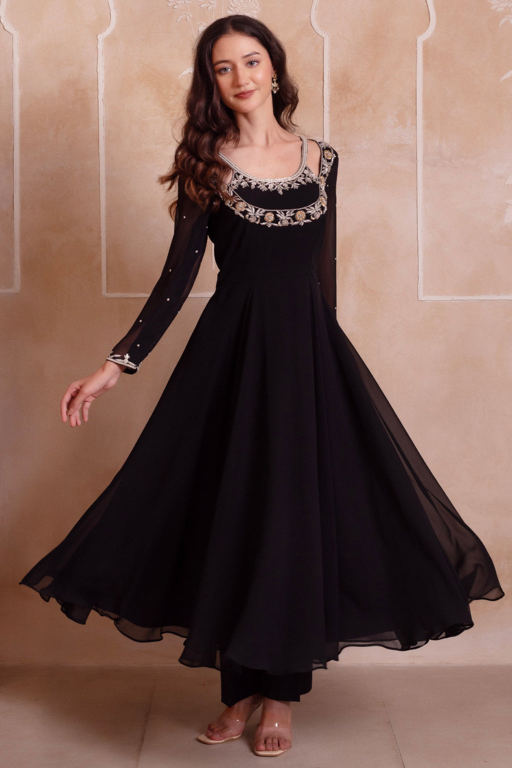 Jet Black Embroidered Georgette Anarkali Suit
