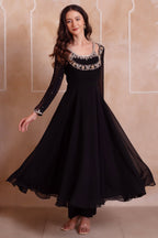 Jet Black Embroidered Georgette Anarkali Suit