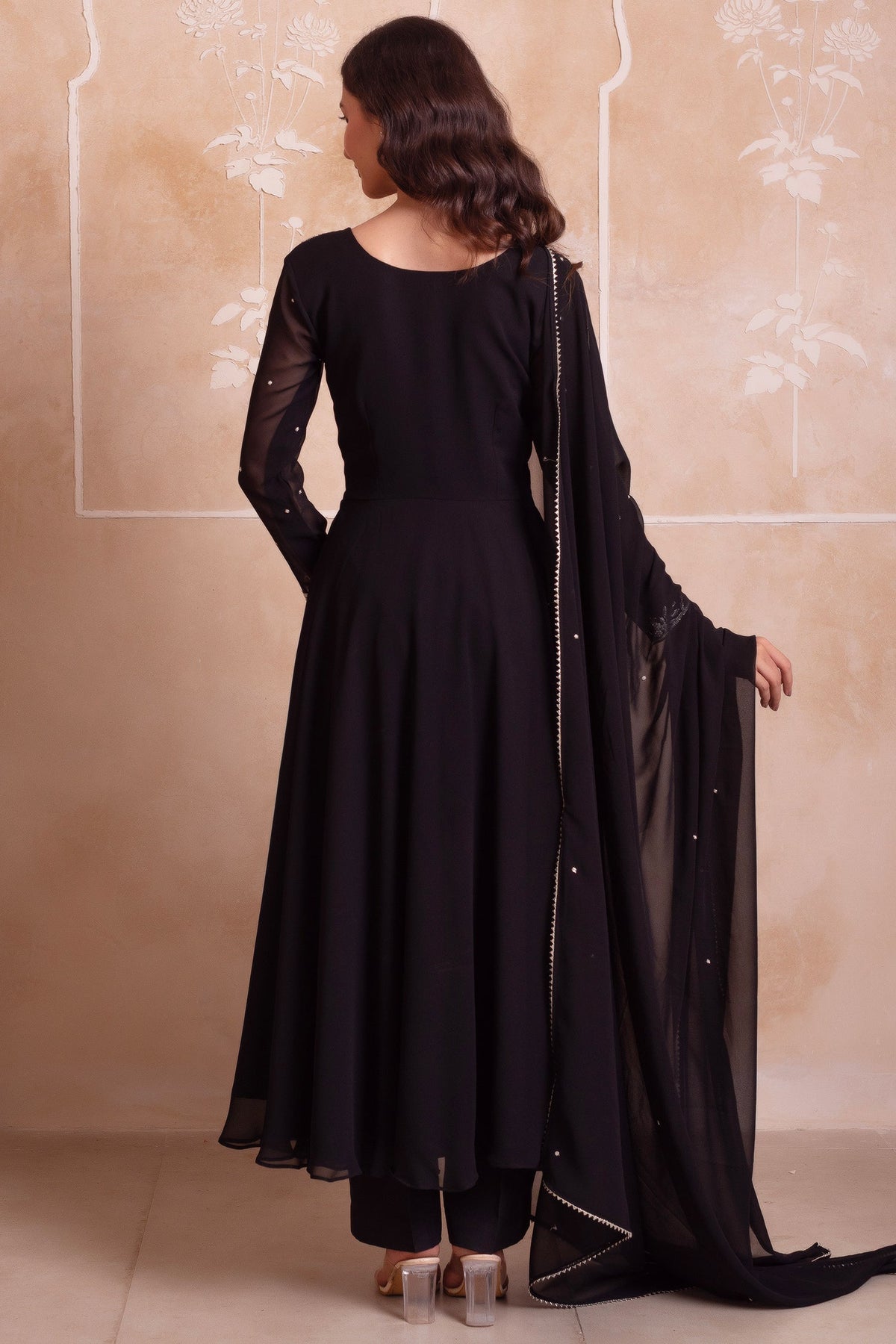 Jet Black Embroidered Georgette Anarkali Suit