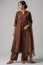 Earthy Brown Pin Tucked Cotton Straight Cut Suit