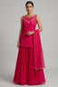 Magenta Pink Georgette Sharara Set with Embellished Yoke