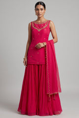Magenta Pink Georgette Sharara Set with Embellished Yoke
