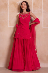 Magenta Pink Georgette Sharara Set with Embellished Yoke