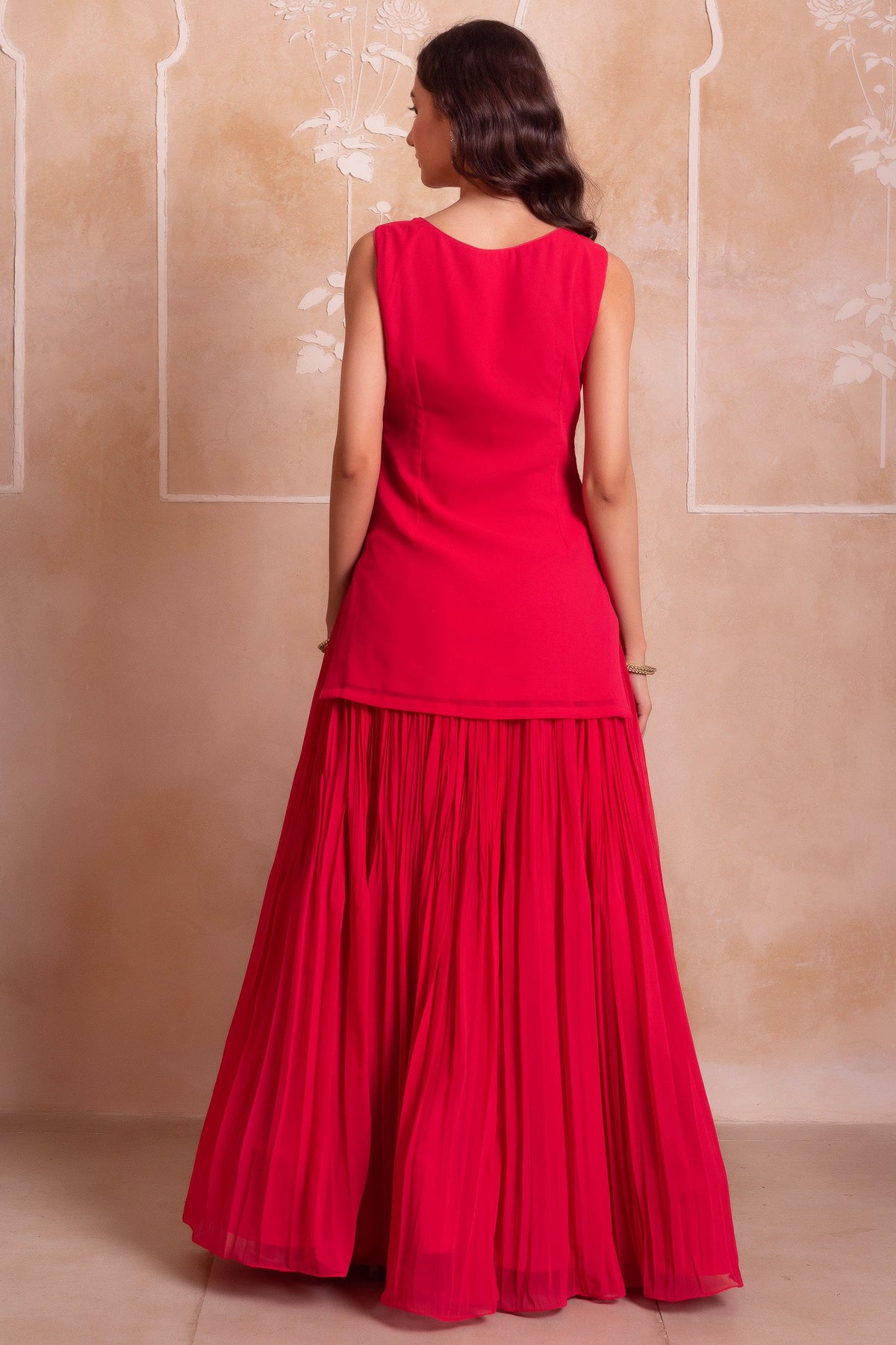 Magenta Pink Georgette Sharara Set with Embellished Yoke