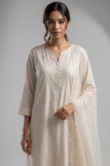 White Cotton Suit with Intricate Threadwork Embroidery