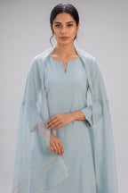 Powder Blue Pure Cotton Suit with Zari Border Dupatta