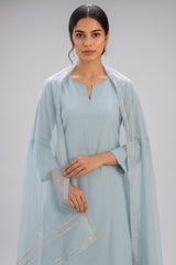 Powder Blue Pure Cotton Suit with Zari Border Dupatta