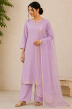 Lilac Purple Gotta Lace Cotton Straight Cut Suit