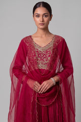 Maroon Chinon Silk Flared Embroidered Anarkali Suit