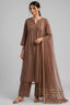 Cocoa Brown Pin Tucked Cotton Straight Cut Suit