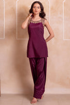 Purple Crepe Straight Embroidered Suit