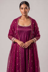 Purple Organza Flared Anarkali Suit with Scalloped Dupatta