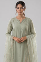 Sage Green Straight Suit with Sheer Embellished Dupatta