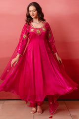 Magenta Pink Organza Embroidered Anarkali Suit