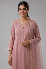 Dusty Pink Cotton Silk Suit Set with Metallic Trim Accents