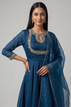 Peacock Blue Organza Keyhole Anarkali Suit