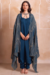 Deep Teal Cutout Neck Straight Cut Suit
