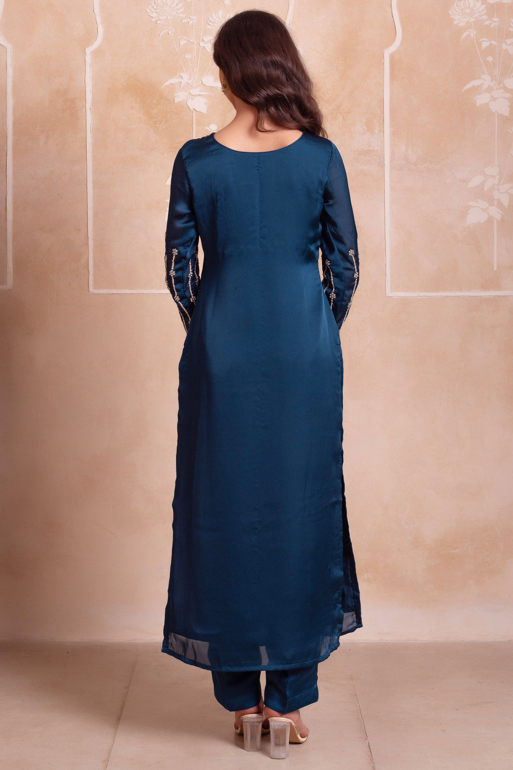 Deep Teal Cutout Neck Straight Cut Suit