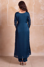 Deep Teal Cutout Neck Straight Cut Suit