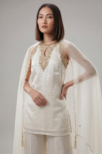 Ivory Silk Organza Embroidered Sharara Suit