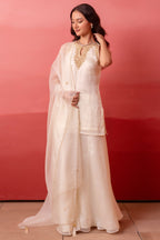 Ivory Silk Organza Embroidered Sharara Suit