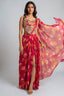 Pink Floral Chiffon Draped Suit with Embroidered Top