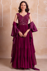 Purple Georgette Tiered Anarkali Suit with Dupatta