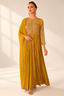 Mustard Gold Pleated Floor-Length Suit with Zardozi & Sequin Embellished Yoke