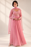 Soft Rose Pink Pleated Floor-Length Suit with Delicate Sequin Work Bodice