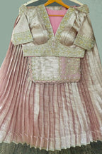 Pink Tissue Pleated Lehenga with Zardosi and Beads Work