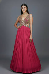 Pink Chinon Wraped Style Side Cutout Anarkali Suit with Sequin Mirror Work
