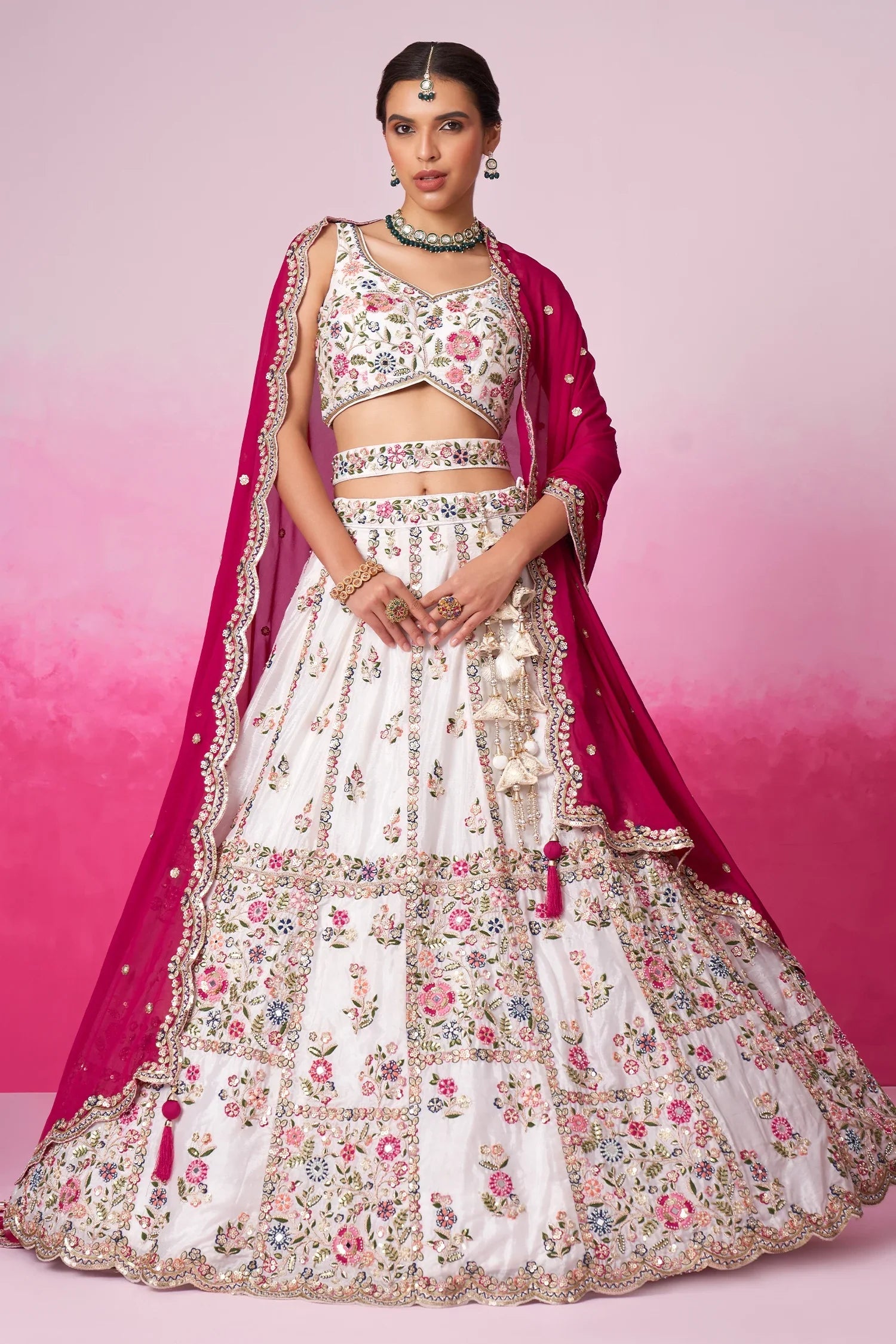 Off White Georgette Handworked Lehenga