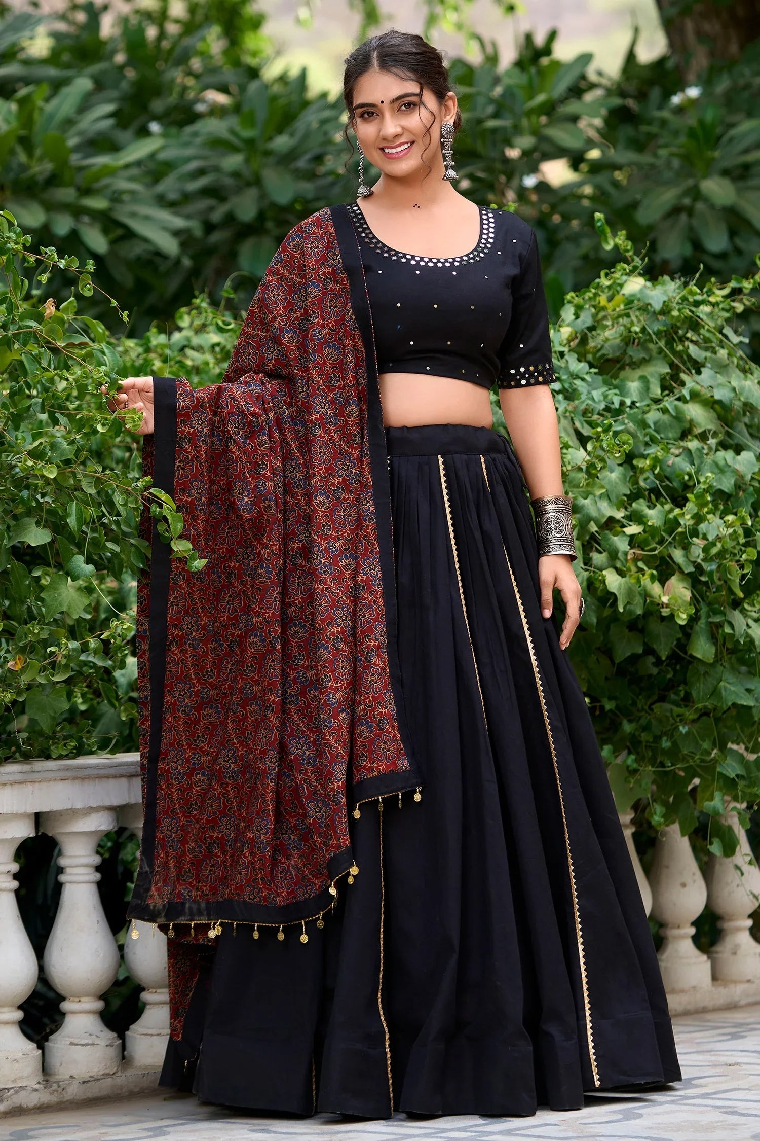 Black Cotton Flared Chaniya Choli