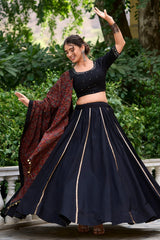 Black Cotton Flared Chaniya Choli
