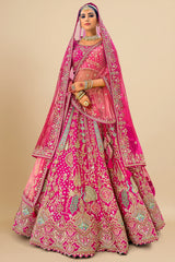 Pink Silk Sequin Embroidered Heavy Bridal Lehenga