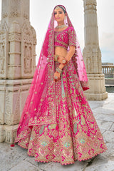 Pink Silk Sequin Embroidered Heavy Bridal Lehenga