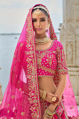 Pink Silk Sequin Embroidered Heavy Bridal Lehenga