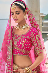 Pink Silk Sequin Embroidered Heavy Bridal Lehenga
