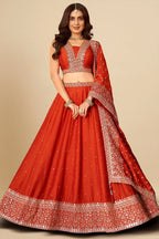Orange Silk Sequin Embroidered Lehenga
