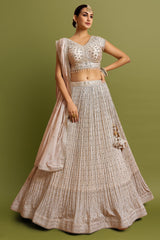 Light Beige Chionon Designer Sequin Embroidered Flared Lehenga