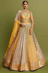 Golden and Beige Tissue Sequin Worked Designer Lehenga