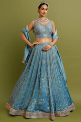 Carolina Blue Crushed Tissue Sequinned Designer Lehenga