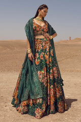 Green Velvet Designer Sequinned Lehenga